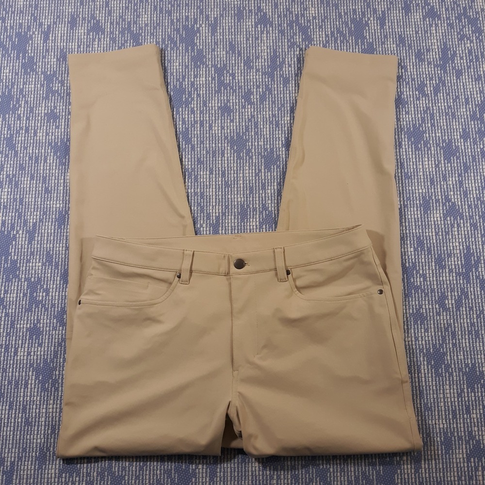 Lululemon Pants Mens 34 x 31 Flat Front Tapered Chino Work Commuter ABC Beige
